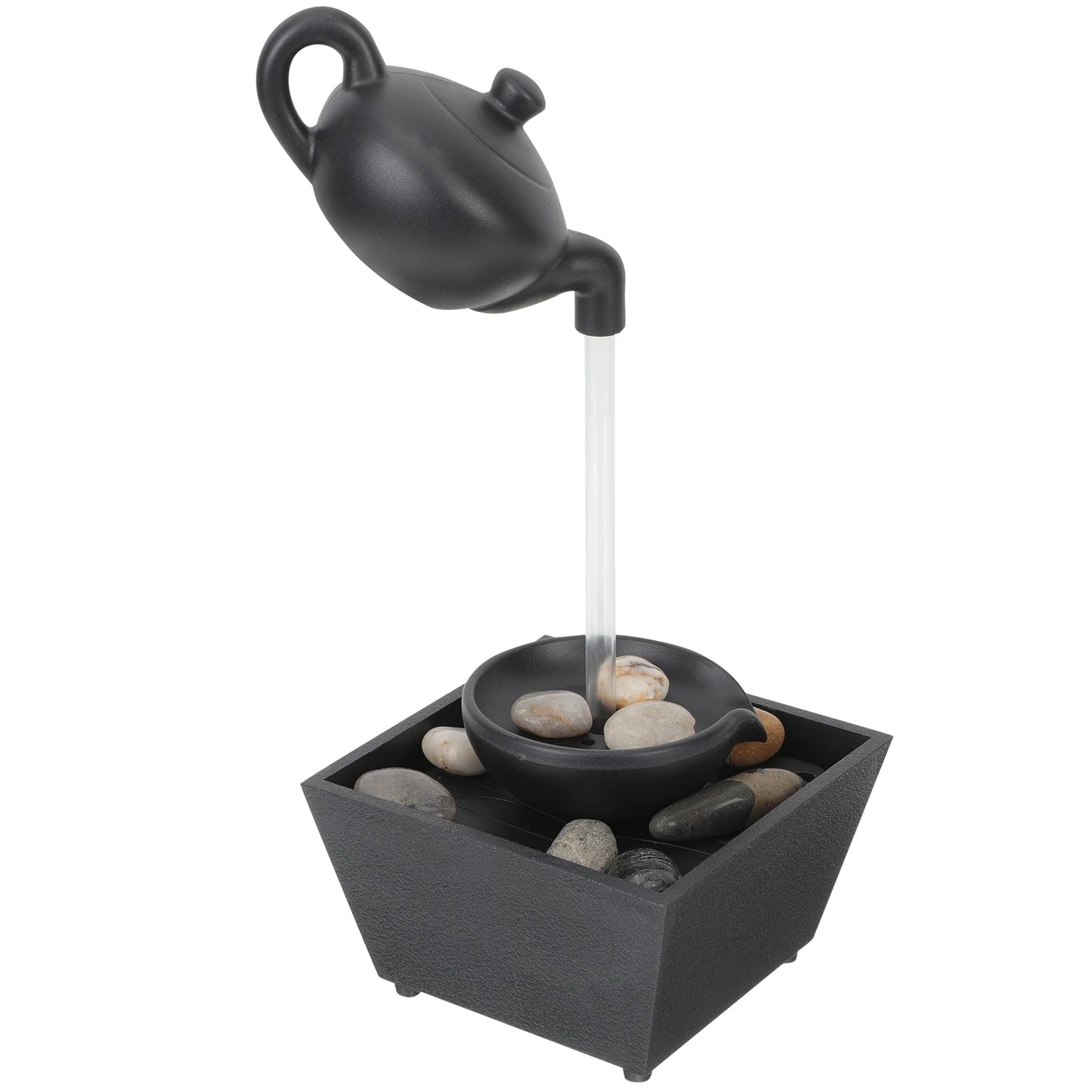 Fengshui Black Plastic Electric Suspended Teapot Desktop Water Fountain/2-AA Batteries Not Included