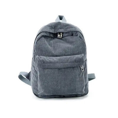 Women Softback Corduroy Interior Zipper Pockets Polyester Mochila Striped Rucksack Backpack Bags/Colors-Gray/Brown/Navy/Black/Blue/White