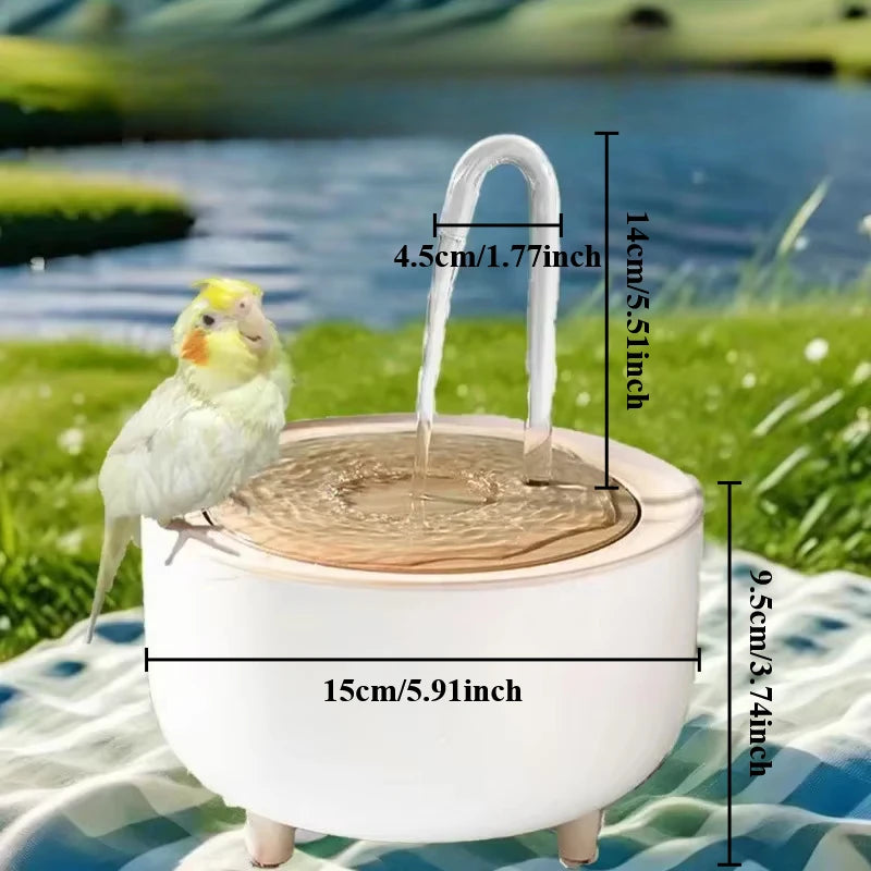 Auto Circulating 2-in-1 Parrot Bath & Pet Water Fountain, Drip-Free Design for Small Pets, USB Powered