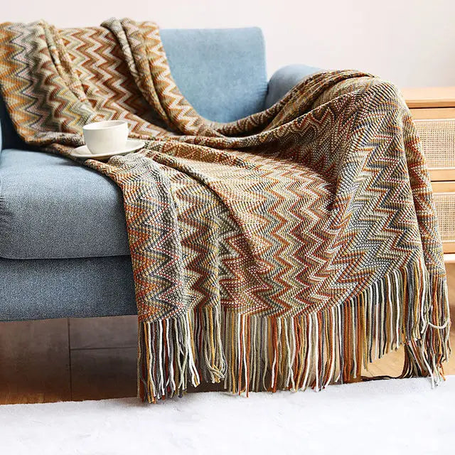 Boho Rectangle Plaid Geometric-Aztec Baja Polyester-Cotton Wearable Blankets Wall Hanging Tapestries/Colors-Multicolor/Orange/Beige