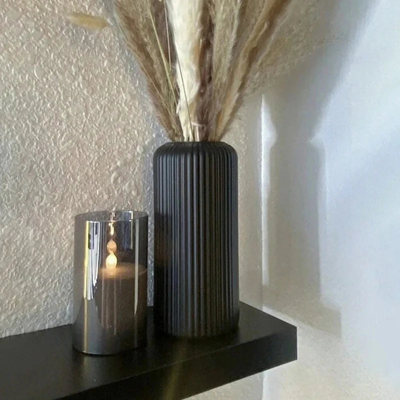 Striped Ceramic-Like Decorative Plastic Striped Vases/Colors-White/Black
