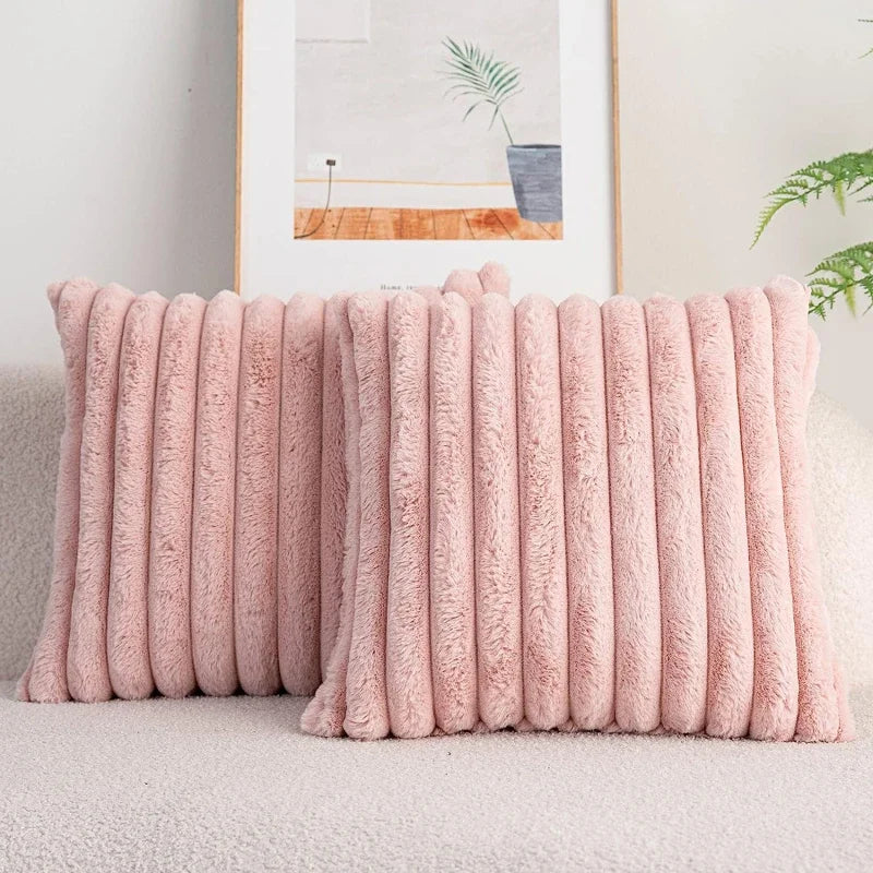 Embroidered Square Big Thick Striped Super Soft Cotton Solid Color Faux Rabbit Fur Sofa COVERS/Colors-Pink/White/Green/Apricot