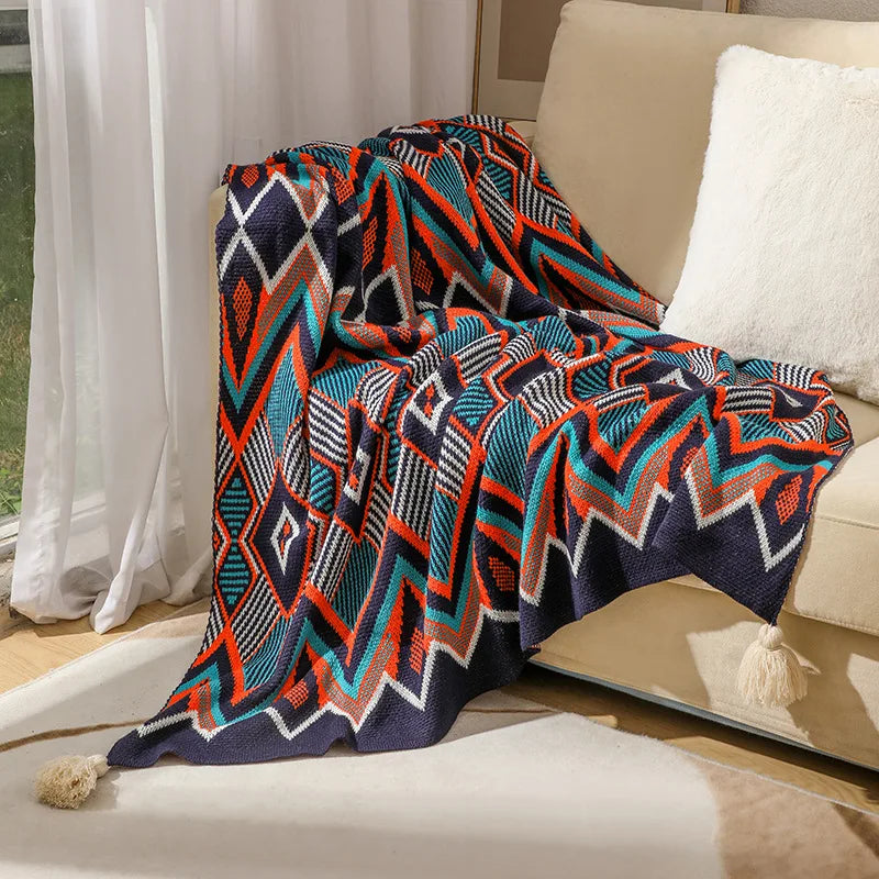 Boho Rectangle Plaid Geometric-Aztec Baja Polyester-Cotton Wearable Blankets Wall Hanging Tapestries/Colors-Multicolor/Orange/Beige
