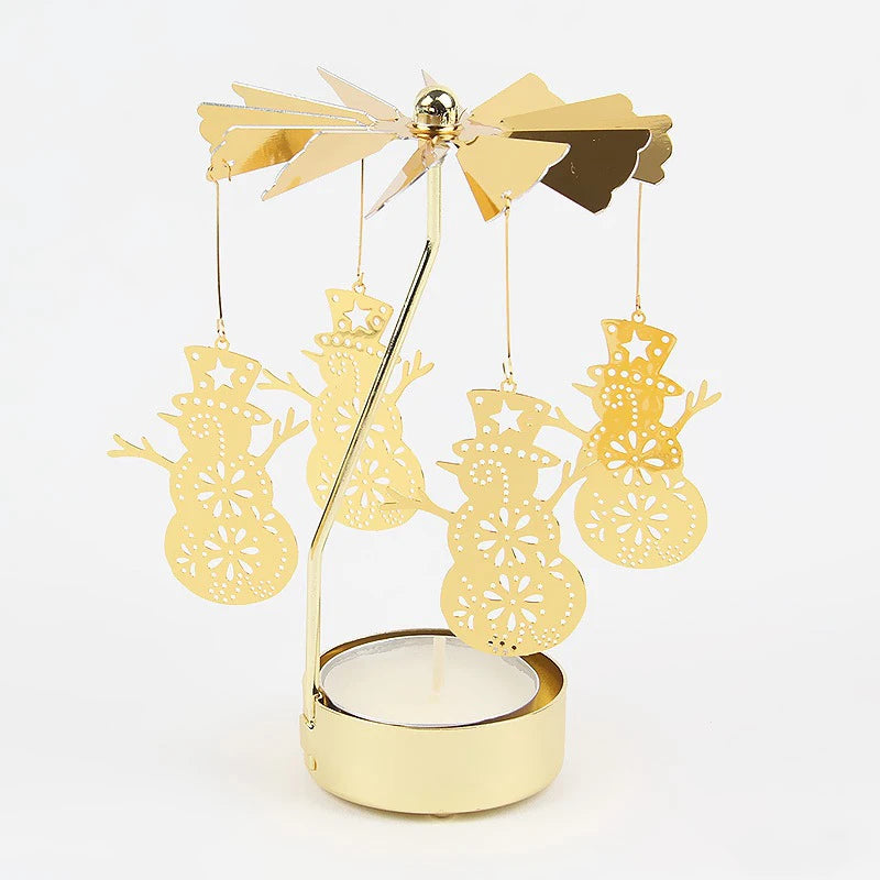 Gold Metal Rotating Fairies Flying Around Small Tealight Round Base Candleholders/No Candle/