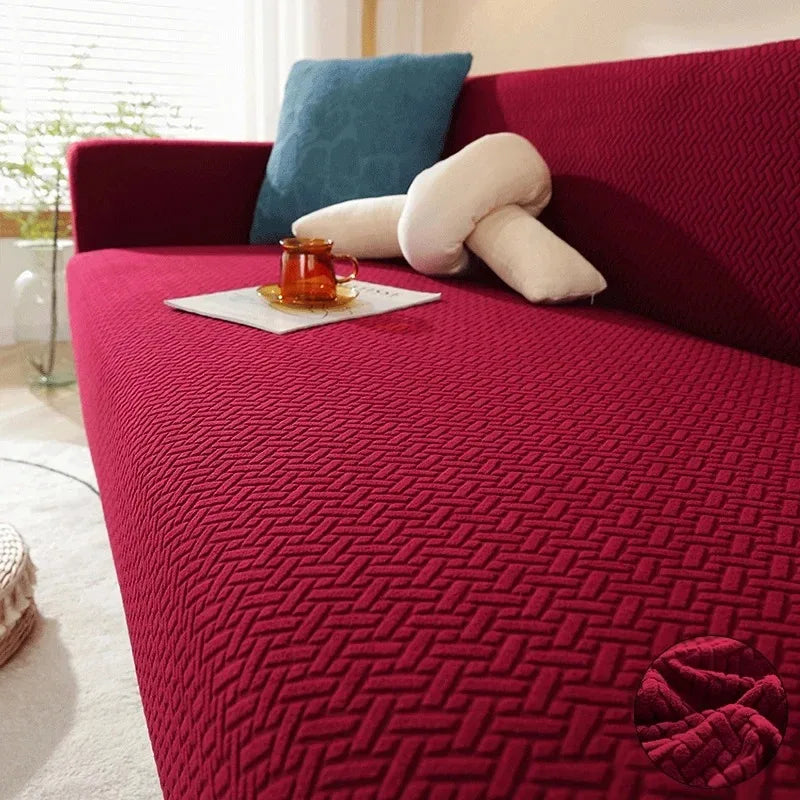 L-Shaped Jacquard Polyester Fabric Fall-Winter Elastic Stretch Sofa Covers /Colors-Gray/Beige/Geometric/Green/Red