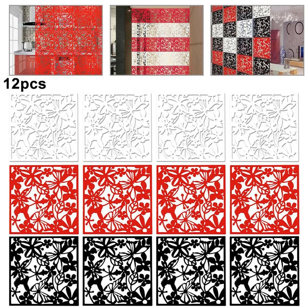 12Pcs Hollow Metal Partition Divider/Colors-/Iron Rings/ White/Black/Red/Floral/Geometric/Size:40 x 40 x 0.1 cm