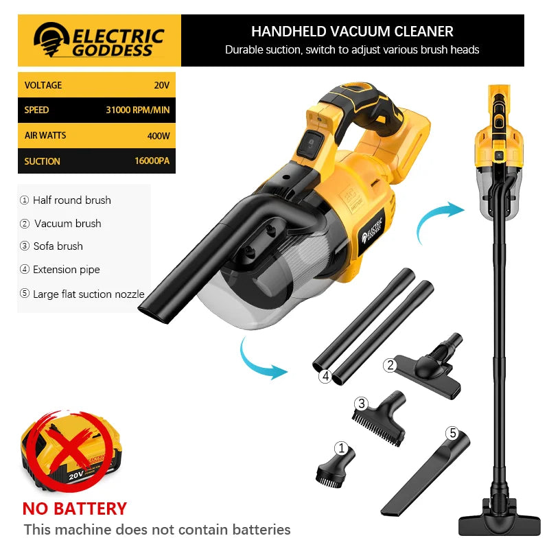 Electric Goddess Cordless Handheld Vacuum Cleaner Brushless Floor/Carpet/Car/Pet Hair Cleaning Tool For Dewalt 20V Battery 