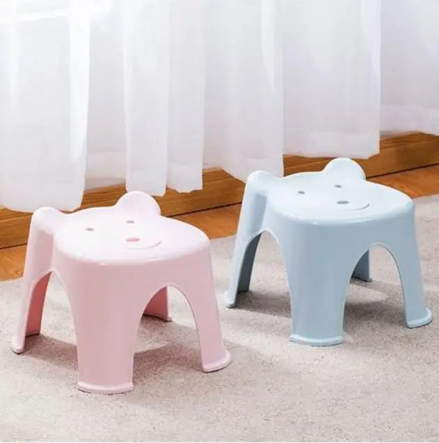 No-EN-Name-Null Indoor-Outdoor Kids-Small Teens Modern Flat Pink-Blue Hard Plastic Smiling Bear Face Design Backless Footstools