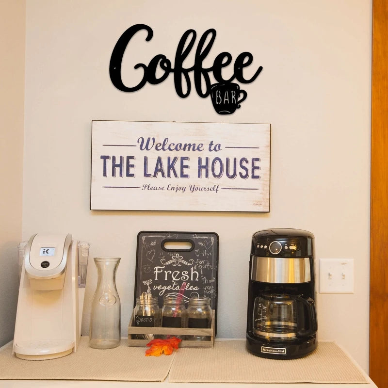 Black Kitchen Modern Iron Hanging Coffee Bar Signs/Size: Approx.11.81 x 7.09 inches