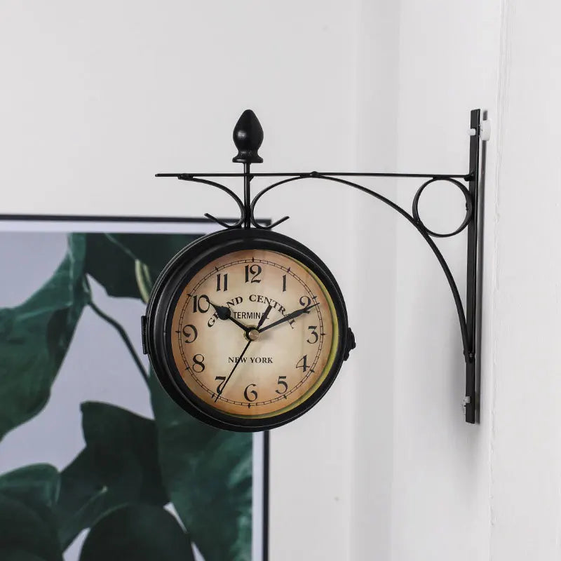 Retro European Acrylic Round Double-Sided Vintage Quartz Metal Bracket Wall Clocks/Colors-White/Black/ 1-AA Carbon-Zinc Battery (Not Included)