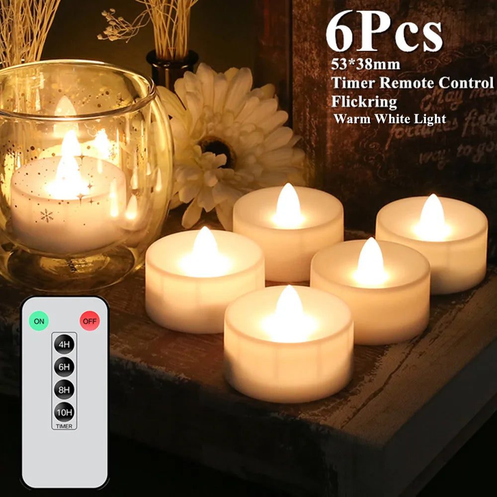 12-24 PCS Set Large Built-In Timer LED Flameless Flickering Small Round Tea Light Candles /Batteries Included-Button Batteries Type-CR2032/Color-White/Yellow