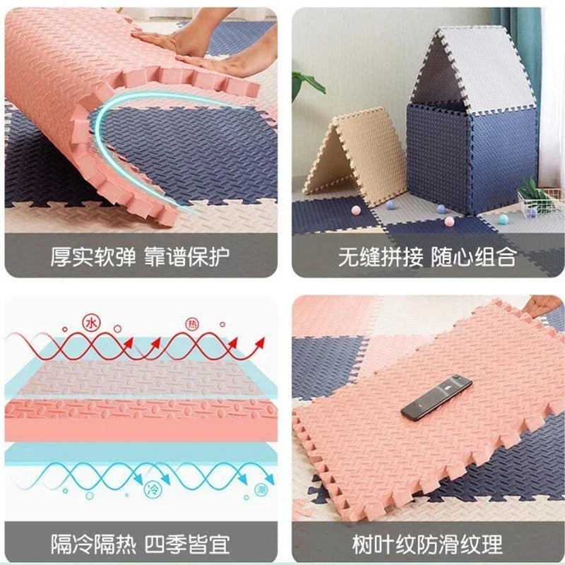 12 PCS Set EVA Waterproof Non-Toxic Flexible Soft Foam Interlocking Squares Tile Playmats/Ages: Newborn 0-3 Years-Older/Colors-Blue/Pink/Yellow/Multicolor/Geometric