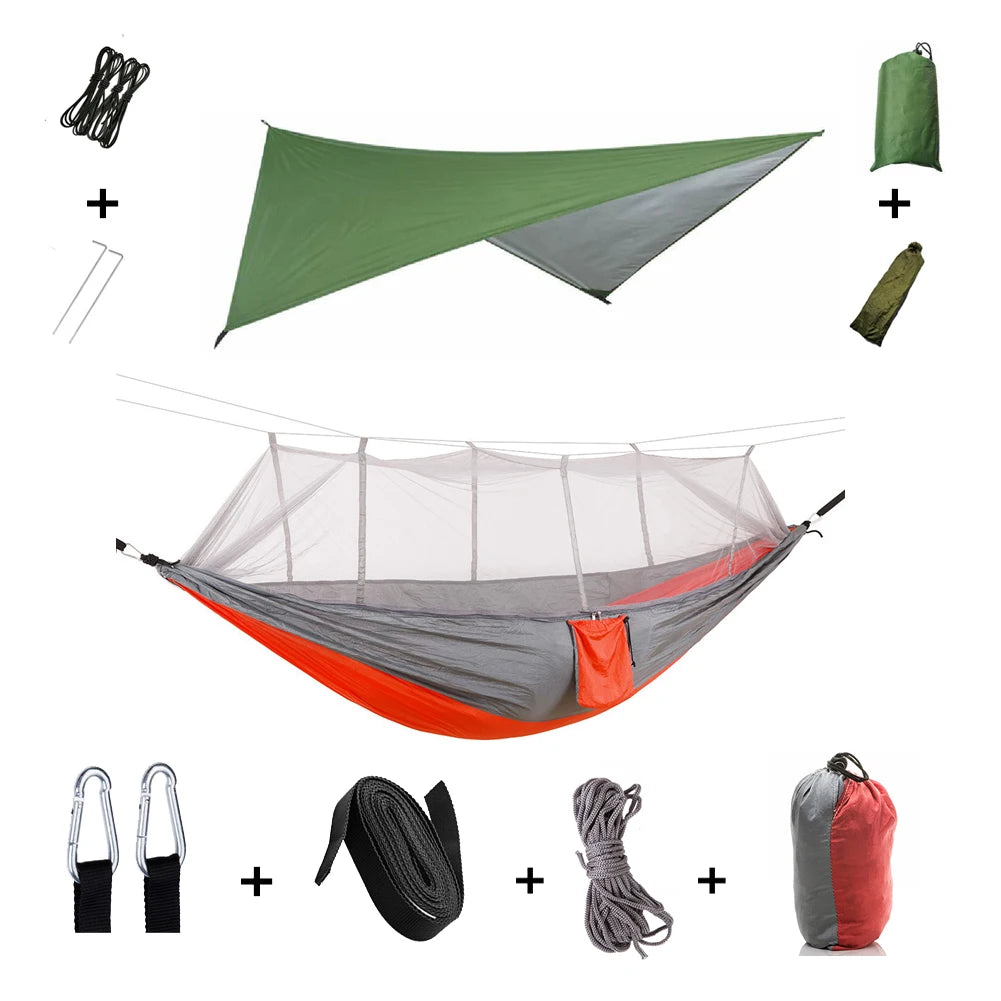 Outdoor Lightweight Waterproof Portable Nylon Mosquito Net-Rope Sleeping Camping Tarp Hammocks/Colors-Camouflage/Gray/Pink/2 Tree Straps/2 Steel Carabiners/Hammock Bag/Load Bearing Weight : 440 lbs