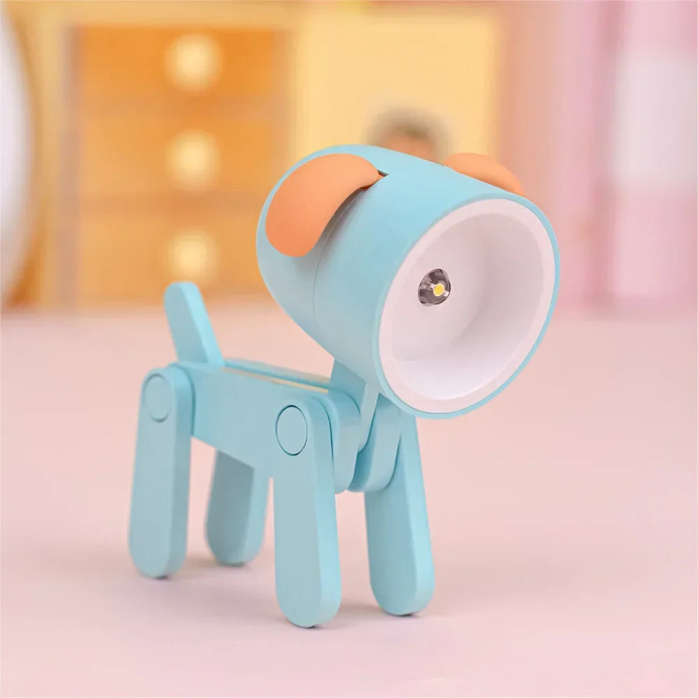 Kids Indoor PVC LED Warm Yellow Light Folding Cute Little Deer-Puppy Mini Shape Portable Nightlights/Colors-Blue/Green/Pink/Beige/Orange/Yellow/Bulbs Included/3-Button Batteries
