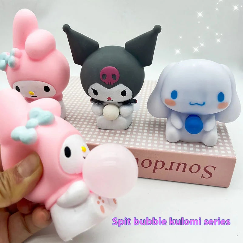 10 PCS Soft Squeezable Plastic Synthetic Silicone Cartoon Anime Sanrio Kuromi Melody Animal Anxiety-Stress Relief Toys/Ages: 13-18 Years Old Adults/Colors-Pink/White/Gray/blue/Black/Multicolor/Dots