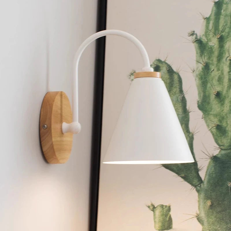Nordic Modern Wall Mounted Solid Wood Base Metal Wall Light Fixtures/Colors-White/Black