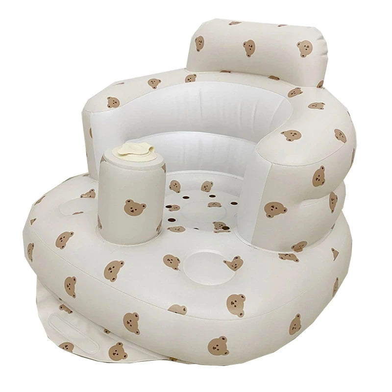 Babies PVC Cartoon Olive Flower-Bear Head Animal Print Soft Front Gear Surround Large Arc Backrest Breathable Sunk Base Built-In Air Pump Inflatable Chairs/Ages: 6 Months-3 Years Old/Colors-Floral/Animal/Dots/Multicolor
