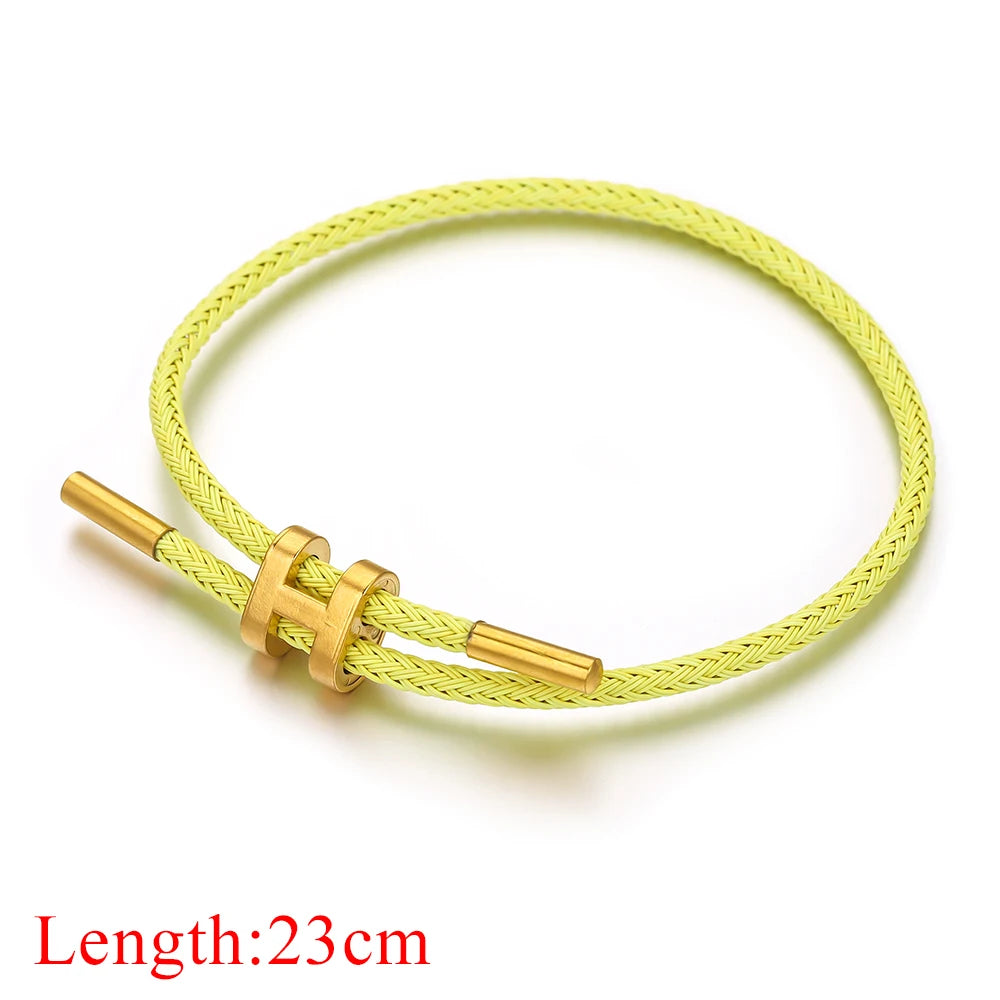 Unisex Round Stainless Steel Adjustable Braided Wire Rope Charm Vacuum Plated 18k Gold Toggle-Clasps Bracelets/Colors-Blue/Pink/Green/Red/Geometric