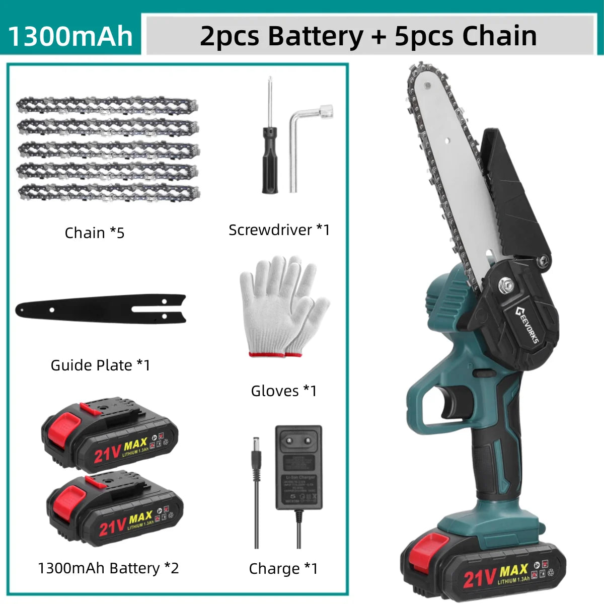 GEEVORKS Outdoor Home DIY Plastic Green-Black Body 6 Inch Handheld Mini Cordless Lithium Battery-Powered Rechargeable Brushed Motor 21V Electric Portable Wood Cutting Adjustable Tension Pruning Metal Chainsaws/Colors-Green/Black/Gray/Red/
