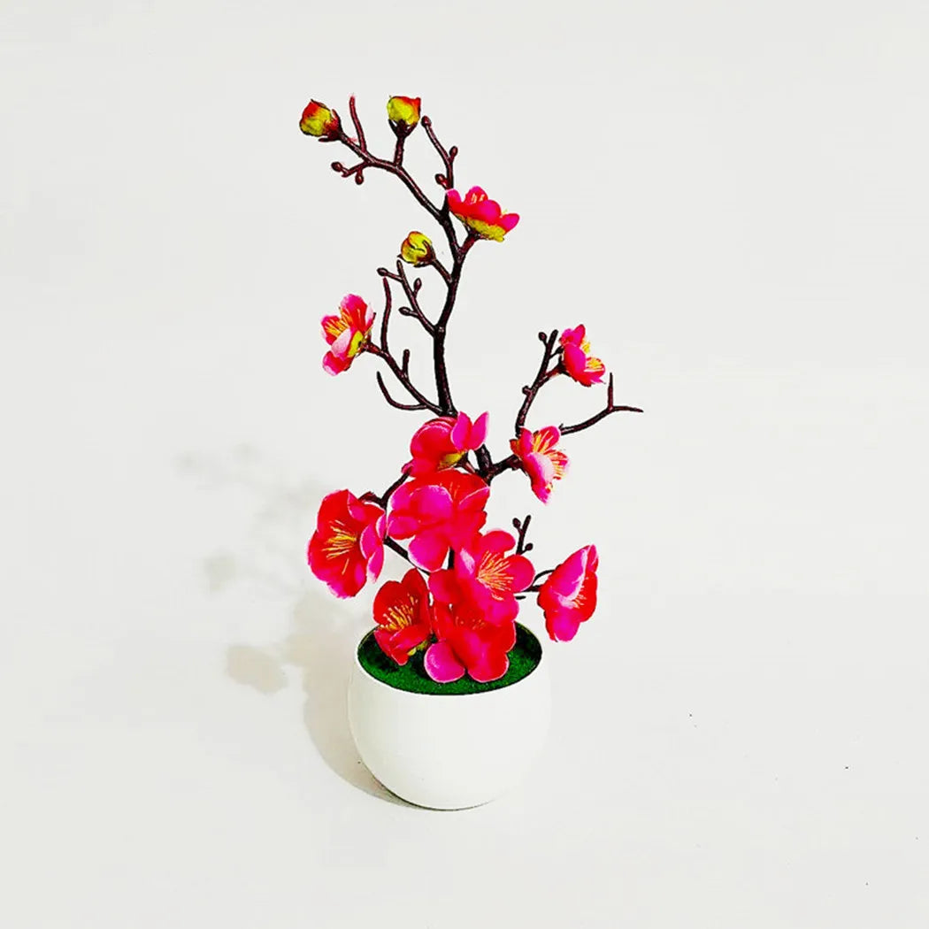 Plastic Rosales Bonsai Plum Blossom Artificial Potted Plants/Colors-Floral/Red