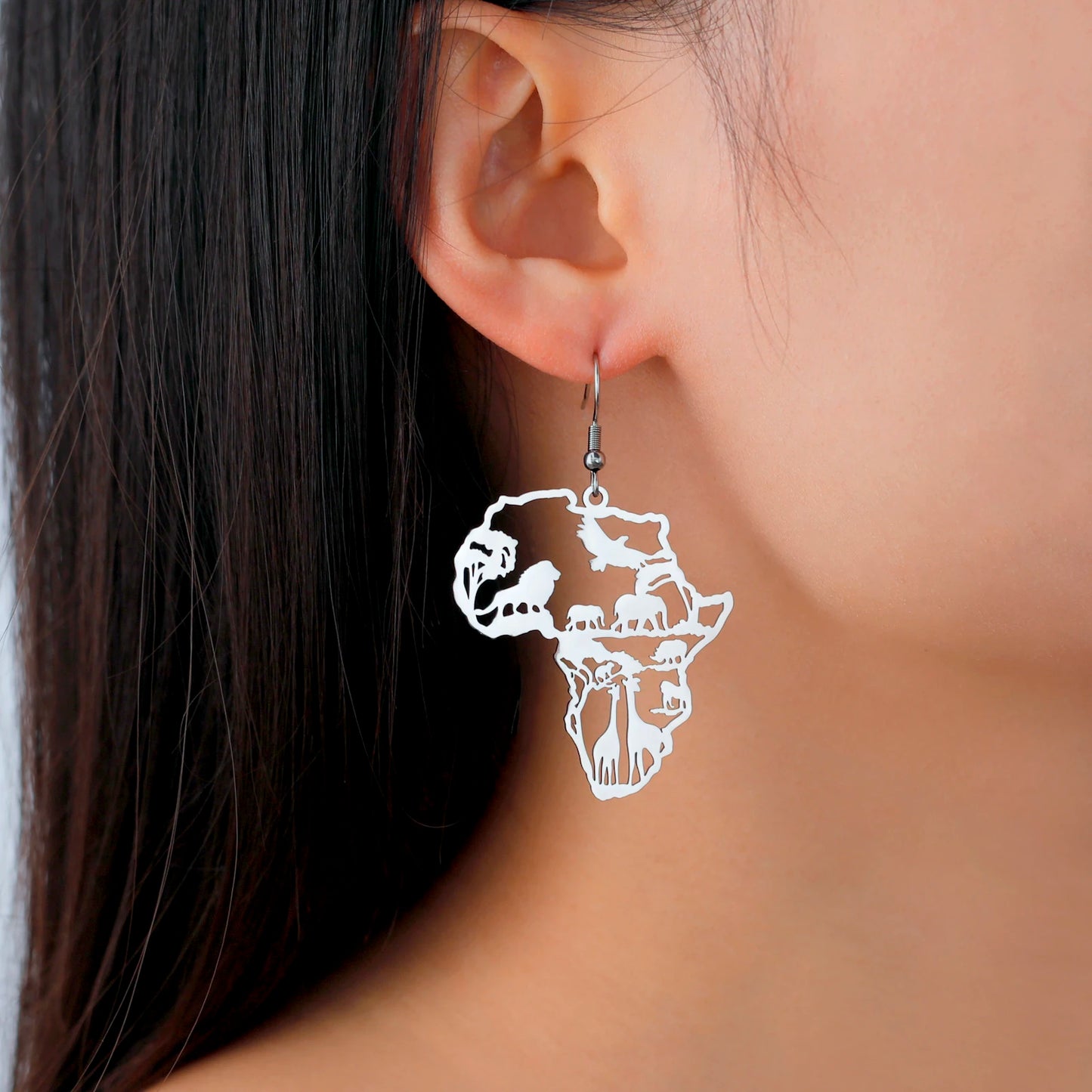 UNIFT Women Stainless Steel Metal Imitation Gold-Plated Africa Safari Animals Map Drop Earrings/Colors-Gold/Multicolor/Animals