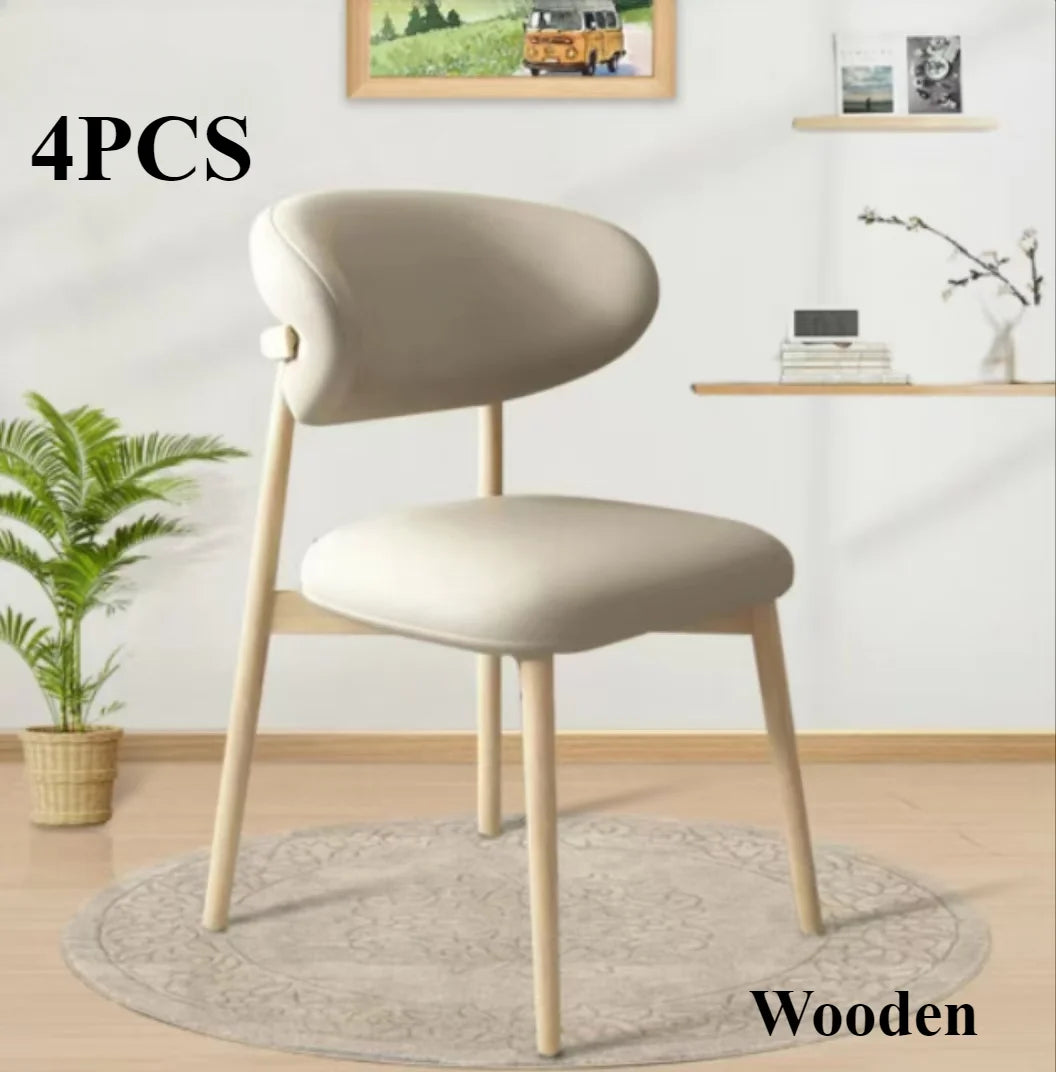 HUANHUI Cafe Genuine Leather Upholstered Curved Back Large-Soft Cushion Armless Dining Chairs/ 4 Wood Legs/ Colors-White/Black/Gray/Beige