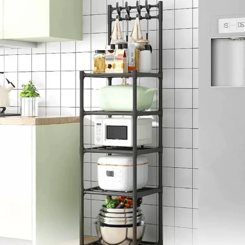 Kitchen Metal Storage Floor-Standing Rack w/ 4 Wheels/Colors-Black/White