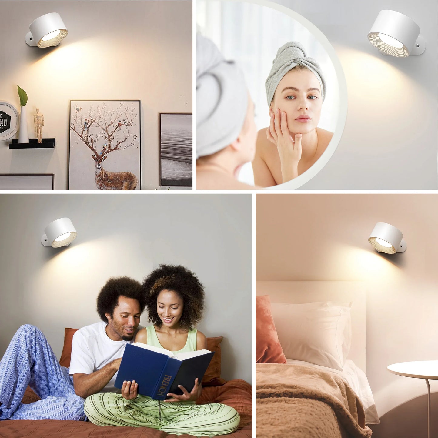 Modern Indoor Round Wall Mounted LED Wall Light Fixtures/USB Charging Port/3 Brightness Levels/Colors-Black/Cool-Warm White