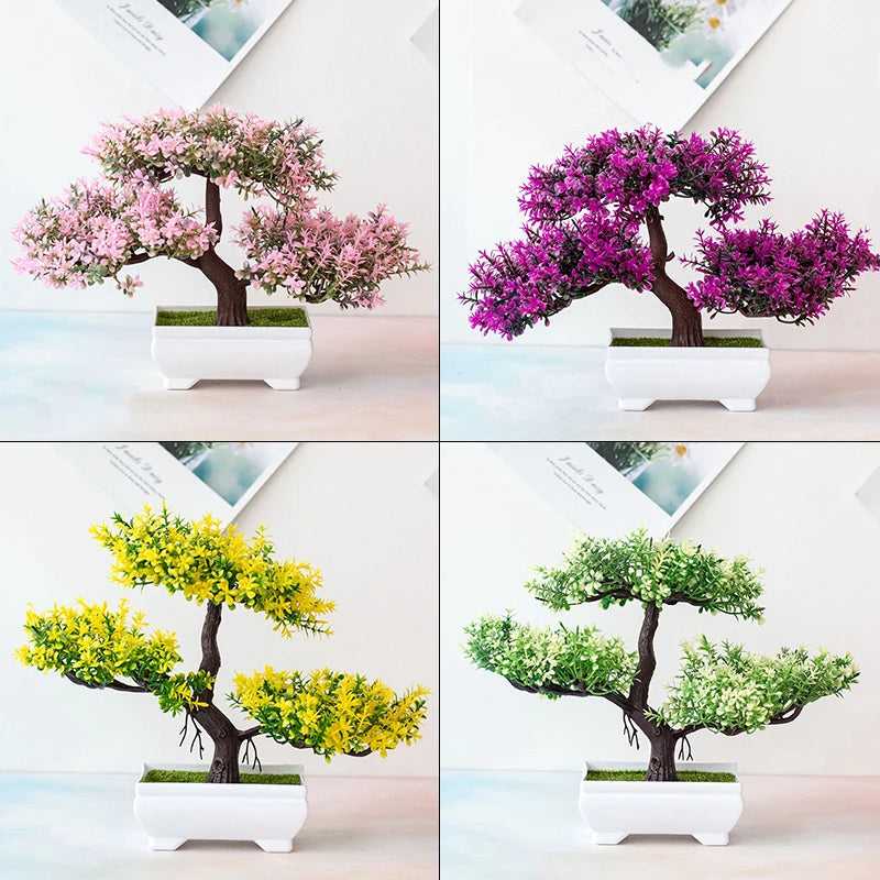 Indoor Artificial Small Lavender Myrtales Bonsai Tree Non-Flowering Rectangle Pot/Colors-Purple/Green/Floral