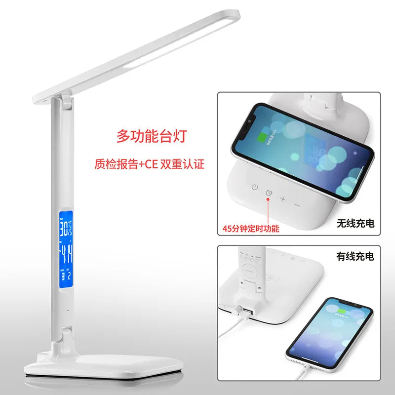3-In-1 LED Touch Adjustable Dimmable Built-In Phone Charging Base Desk Top Lamps/Bulbs Included/ Rechargeable Battery Power Source/Colors-Black/White