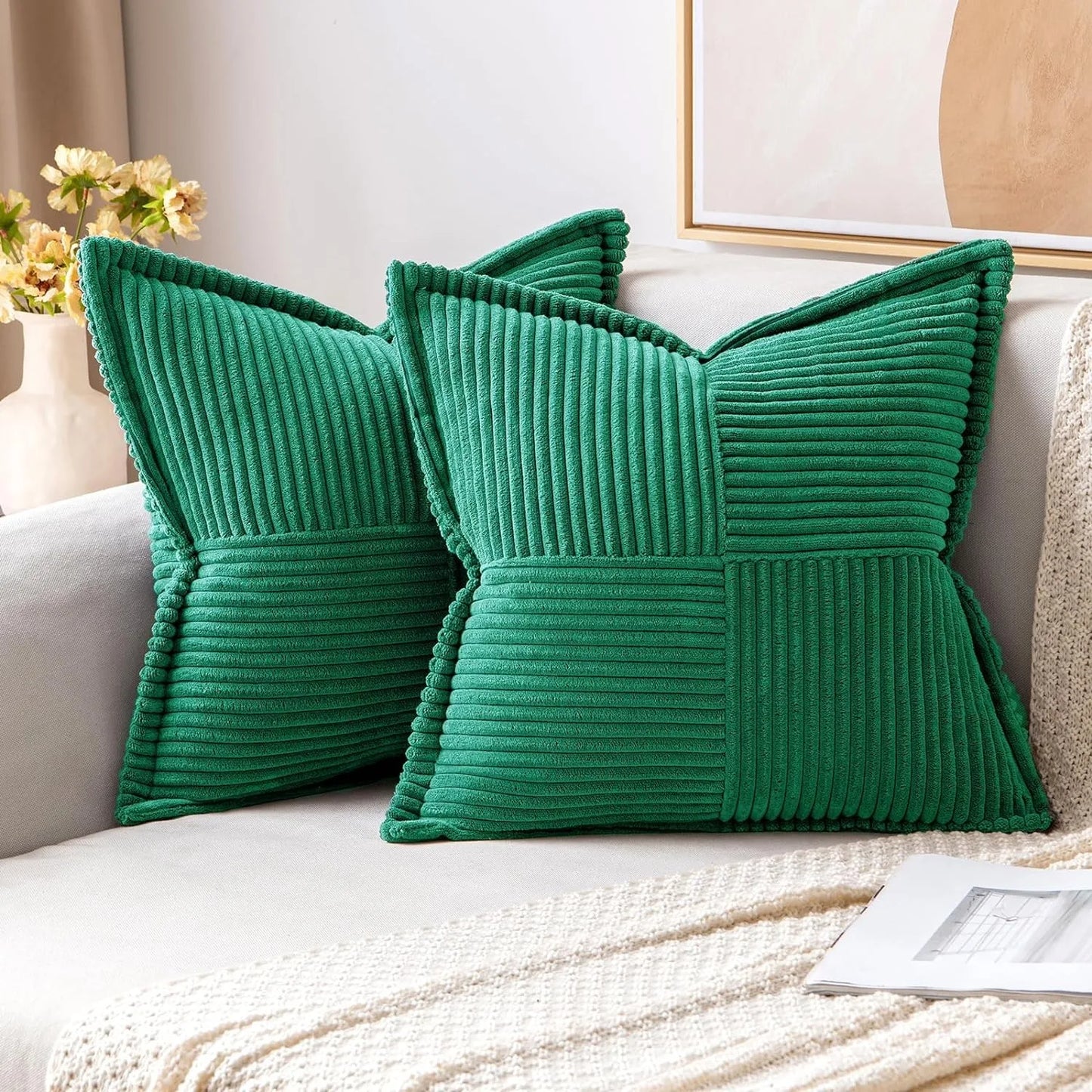 Polyester Corduroy Striped Throw Pillows COVERS/ Concealed Zipper/Colors-Beige/Green/Cream White/ Light Brown/Orange/Dark Green/ Pink/ Red/Black/Gray/Blue Green