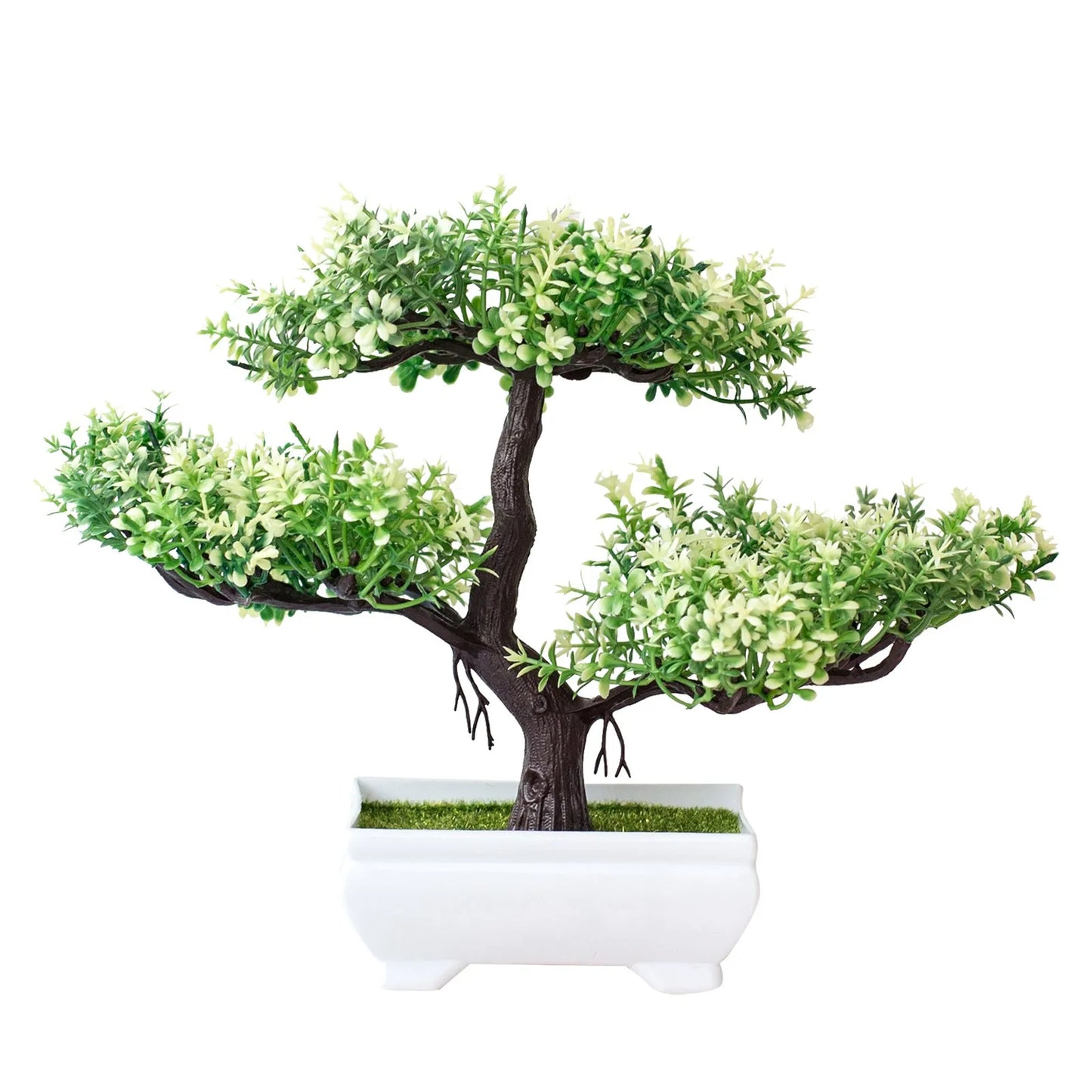 Indoor Artificial Plastic Wicker Non-Flowering Bonsai Rosales Plants-Rectangle Pot/Colors-Green/Pink/Purple/Yellow
