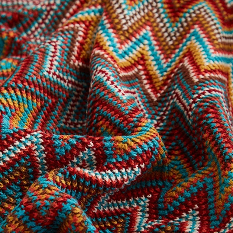Retro Rectangle Knitted Dyed Yarn Plaid Geometric Boho-Aztec Baja Polyester-Cotton Blanket Wall Hanging Tapestries