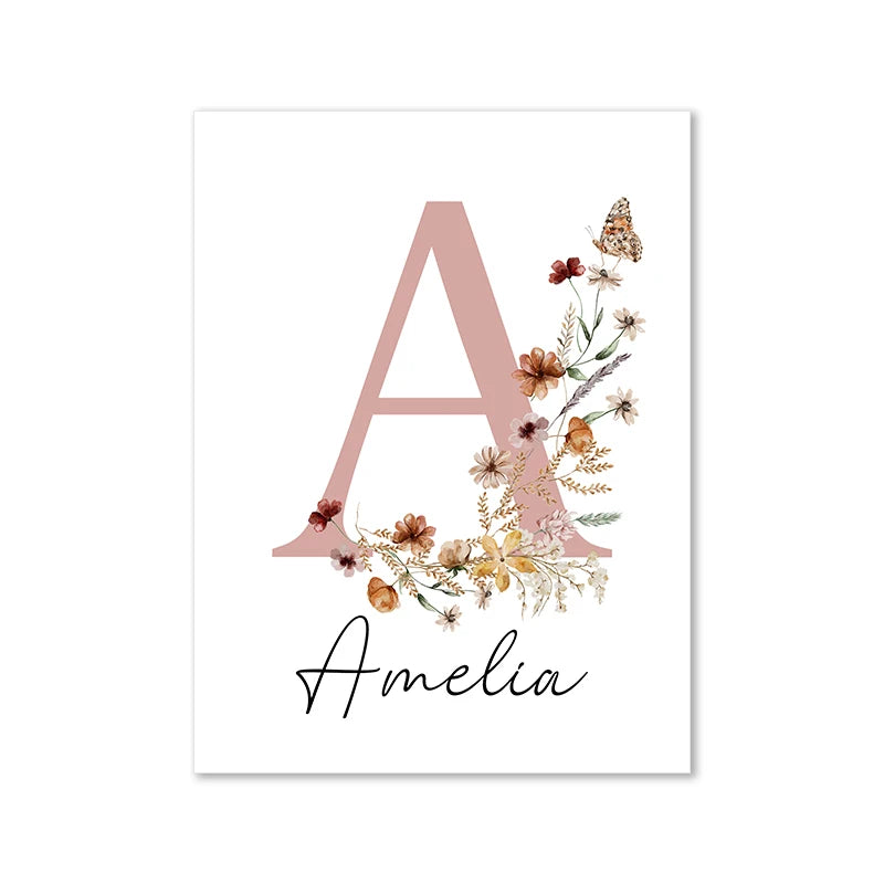 Baby Unframed Personalized Watercolor Wildflowers/Alphabet Canvas Waterproof Ink Prints/Colors-Floral/White
