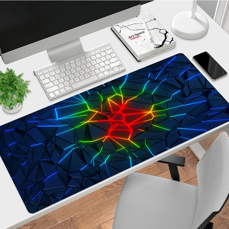 XXL Large Rectangle Black Background Geometric Pattern High-Density Fabric Science-Sci-Fi Printed Non-Slip Rubber Base Stitched Edges Gaming Mouse Pads