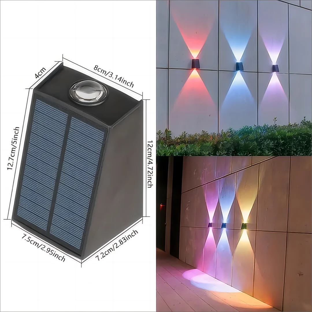 HDH Outdoor Waterproof Geometric Black Square Shaped Body Glowing Solar-Powered Warm White LED Lights Wall-Mounted Up-Down Landscape Pathway Lighting /Colors-Geometric/Black/Silver/Yellow/Multicolor
