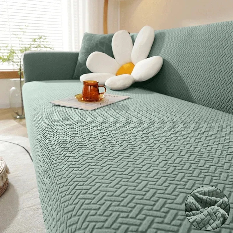 L-Shaped Jacquard Polyester Fabric Fall-Winter Elastic Stretch Sofa Covers /Colors-Gray/Beige/Geometric/Green/Red