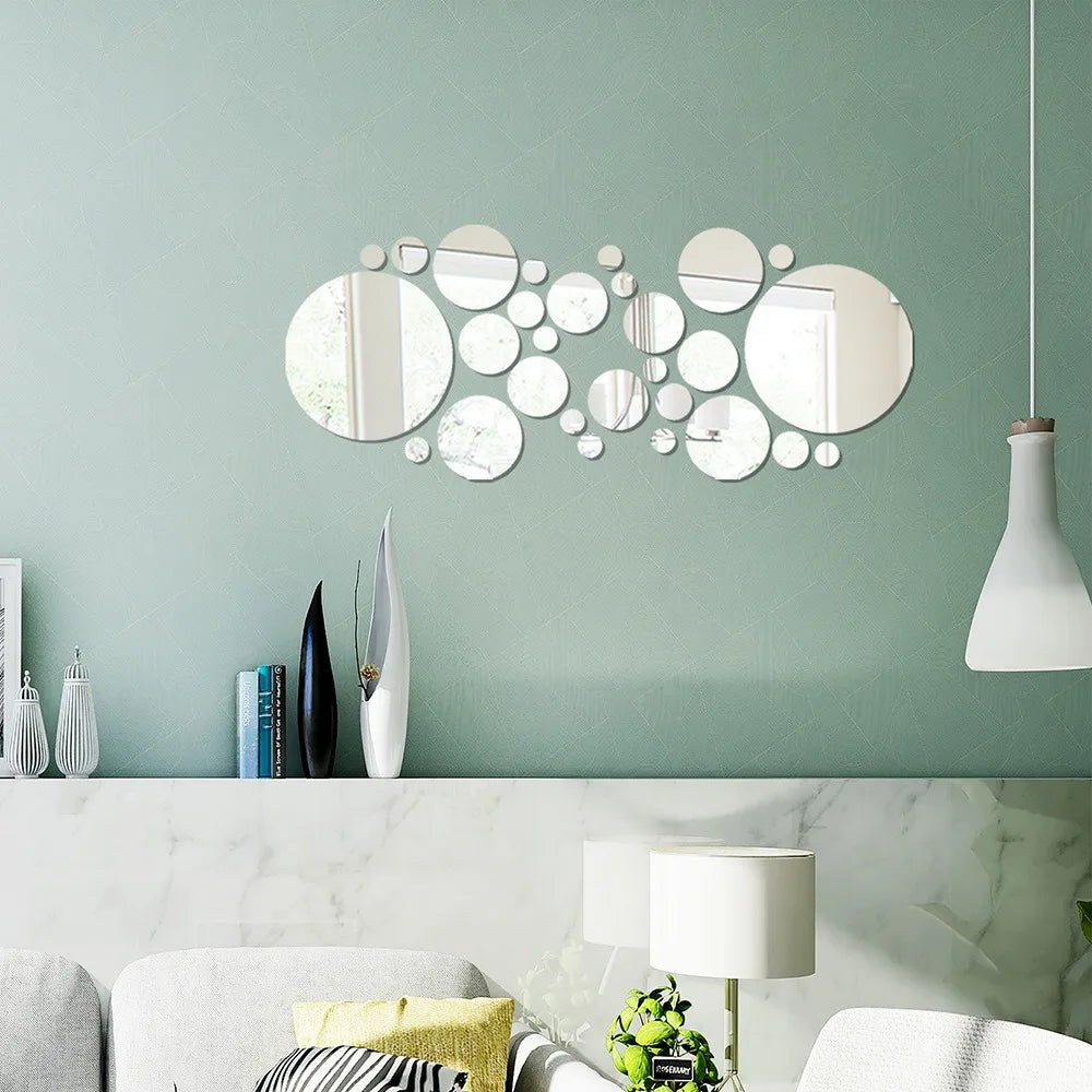 26pcs Classic Round Acrylic Mirror Wall Stickers/ Self-Adhesive/ Removable/Colors-Silver/Rose Gold/Red/Black/Yellow