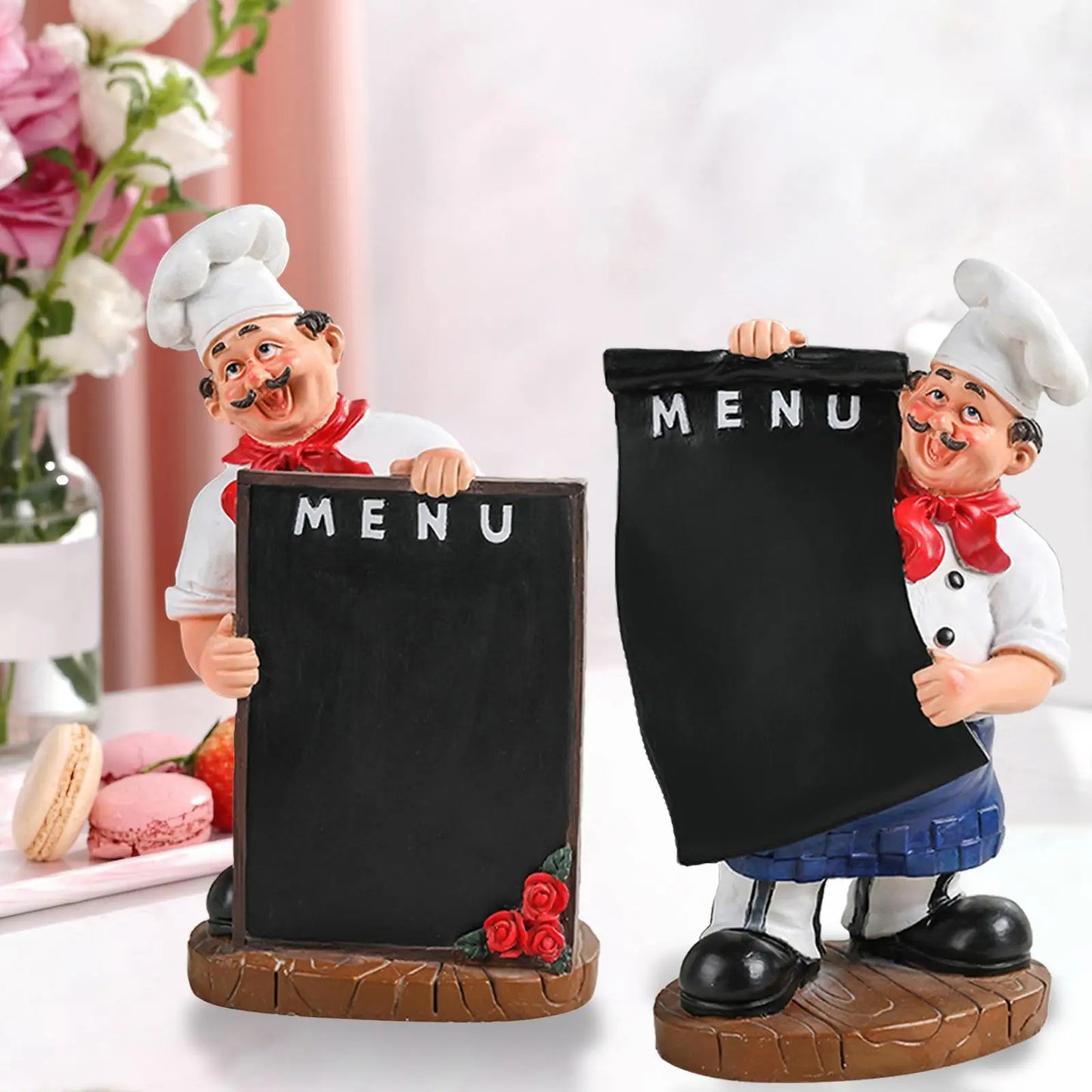 Kitchen Chef w/ Menu Chalkboard Figurine Statues/Colors-Black/White