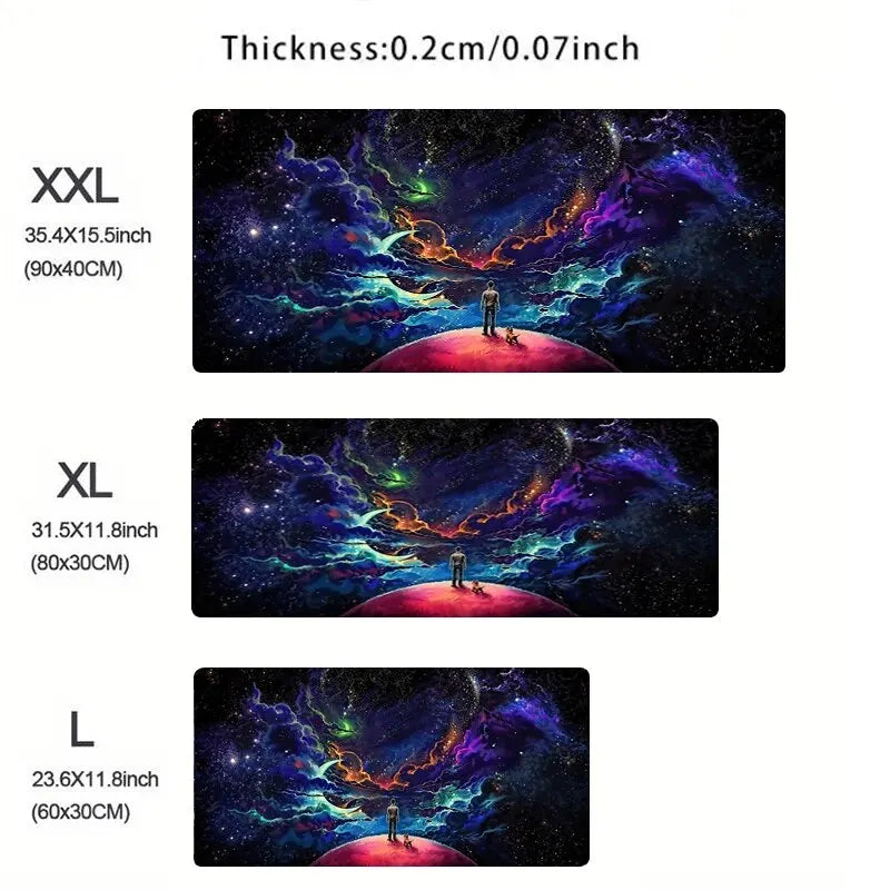 New Black Rectangle Waterproof Sci-Fi Space Design Fine Braided Fabric Anti-Slip Rubber Base Gaming Mouse Pads/ L-XL-XXL Sizes
