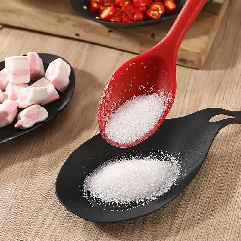 Kitchen 3 PCS Set Black Heat-Resistant Stainproof Durable Large Silicone Spoon Rest/With Hook Hole