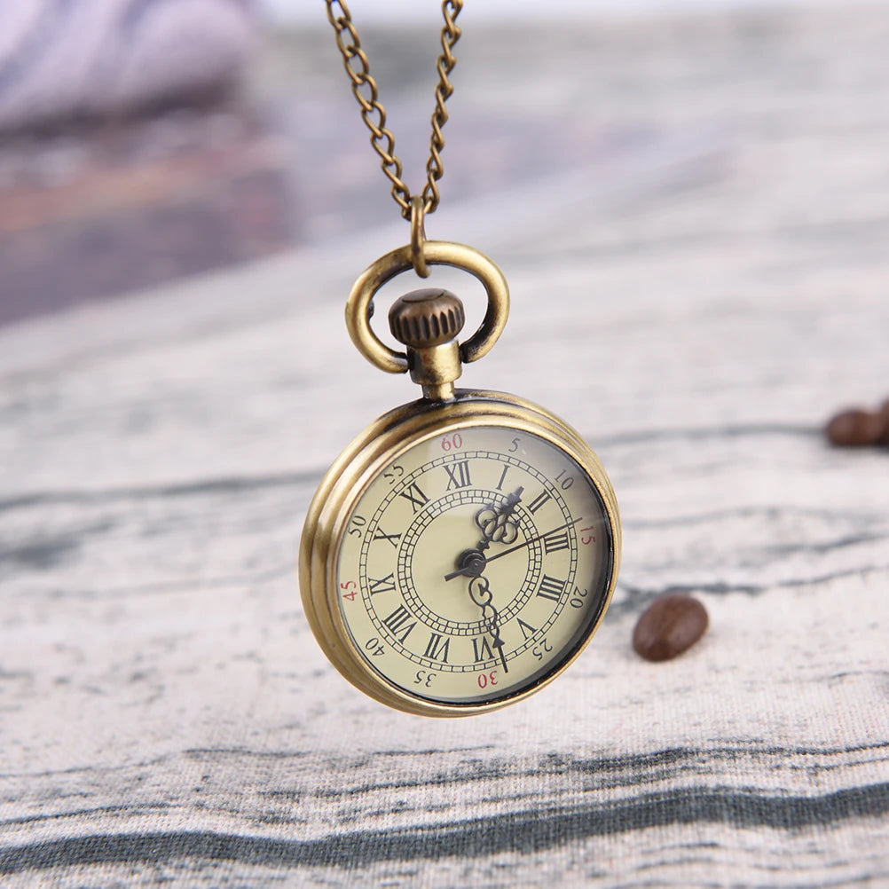 Adults Imitation Analog Display Quartz Steampunk Beige Dial Roman Numeral Small Brass Metal Bronze Color Pocket Watch-Chain/Colors-Bronze/Beige/Black/Gold/Brown