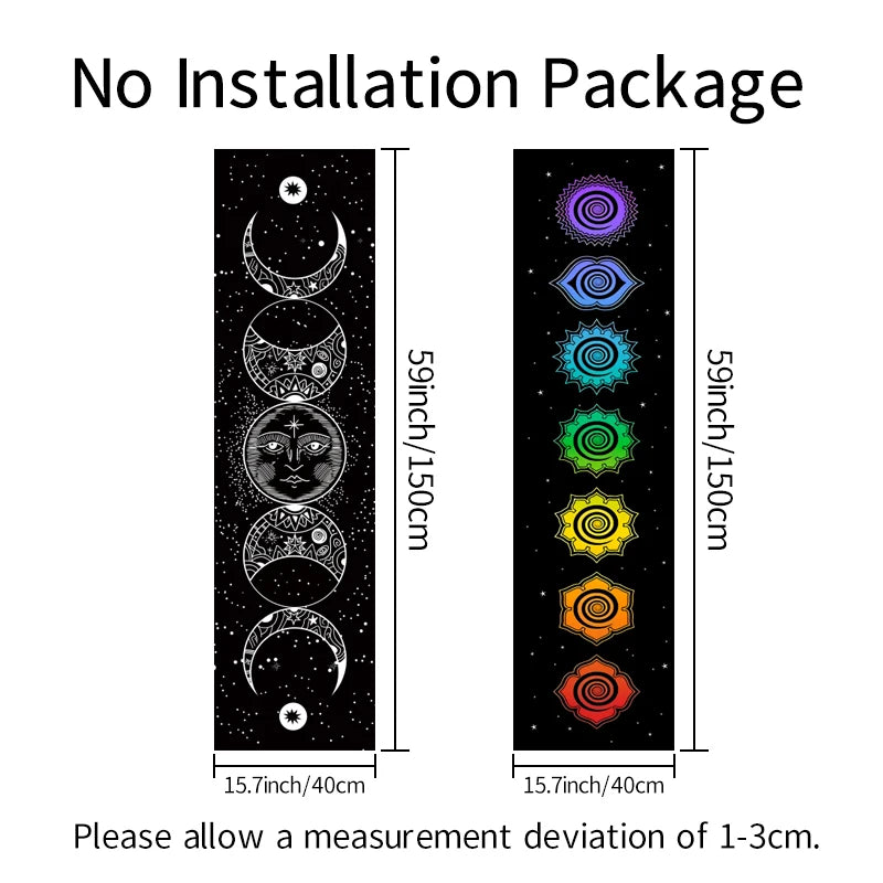 Rectangle Polyester Geometric Black Background White Printed Moon Phrase-Starry Sky Colorful Floral Wall Hanging Tapestries