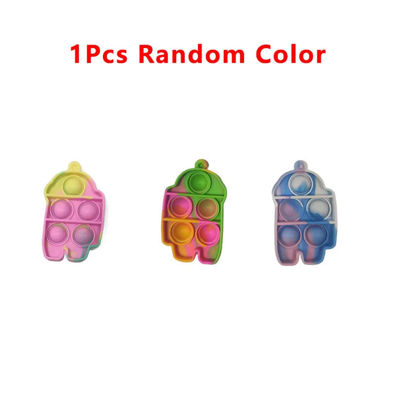 Multiple Shapes Mini Keychain Pinch Music Silicone Push Pops Rainbow Sherbet Ice Cream Colors Fidget Toys/Colors-Pink/Multicolor/Ages: 18 + Years Older
