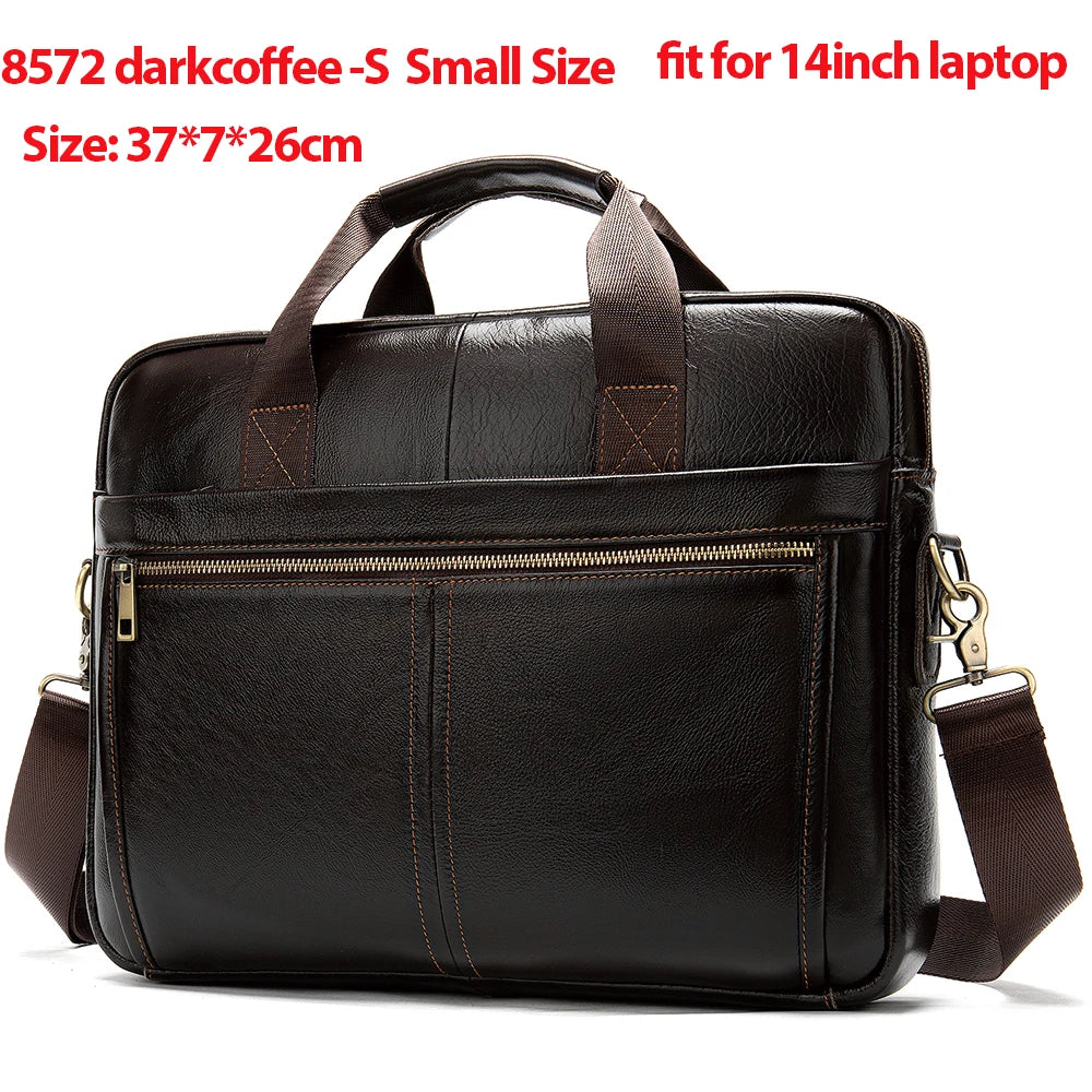 WESTAL Men Soft Cow Leather Zipper Briefcase Shoulder Bags/ A4 File Holder/ Laptop Compartment/ Handles/Straps/Key Holder/Fits 17 Inch Laptop/Colors-Black/Black