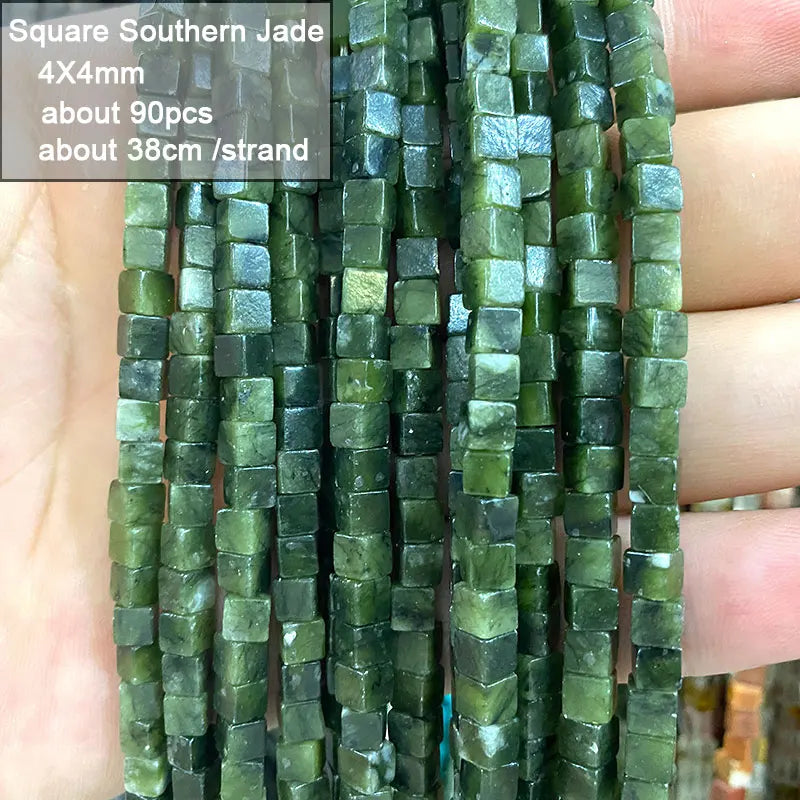 Wholesale 100% Natural Green Jade Cylinder Square Irregular Faceted Round Stone Beads for Jewelry Making Diy Bracelet Charms