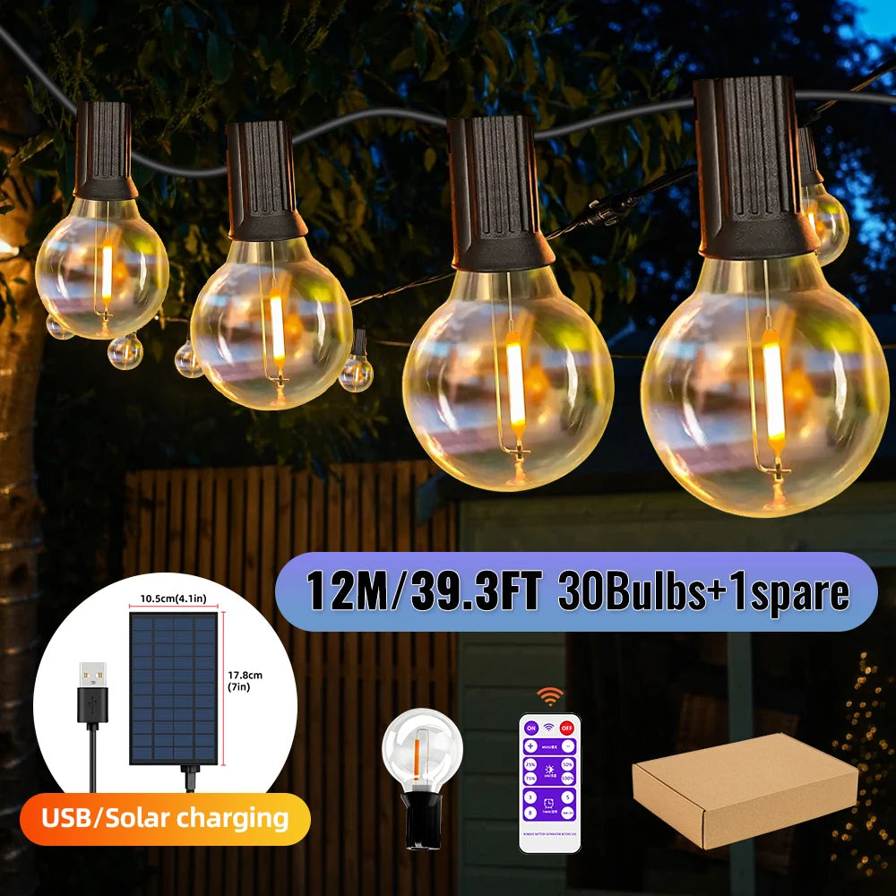 Indoor-Outdoor G40 Waterproof-Shatterproof Globe 8 Light Modes Solar String LED Warm Lights/ Colors-Black Yellow/ White/Multicolor