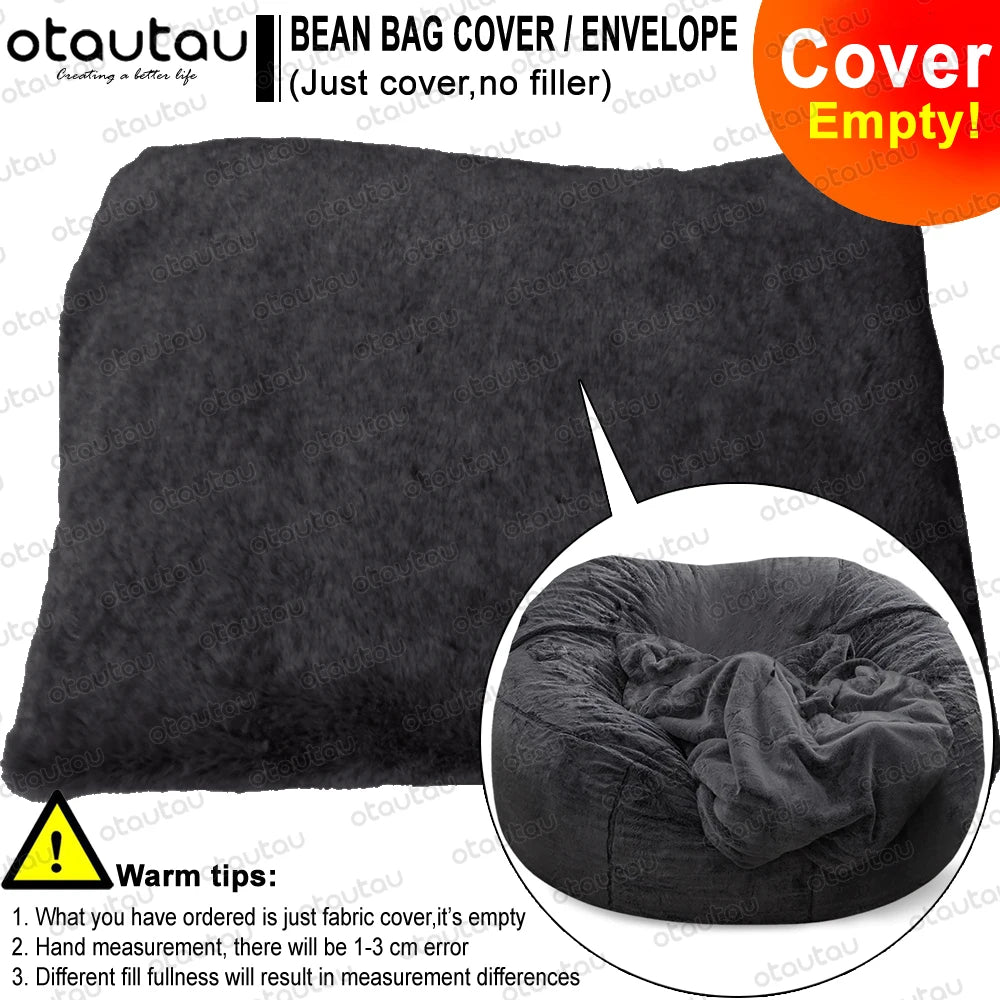 OTAUTAU Velvet Giant Bean Bag Chair Outside Slipcover/Size: 200cm x 230cm(78''dia)/Colors-Gray/White/Pink