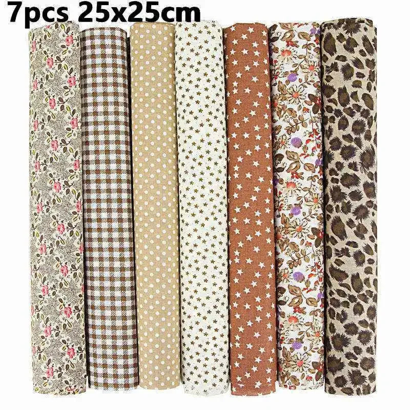 1-Set 7 Different Colors Handmade Anti-Static 100% Cotton Plain Dyed Woven Printed Quilting Brocade Fabric Squares/Colors-Multicolor/Floral/Animal/Orange/White/Gray/Red