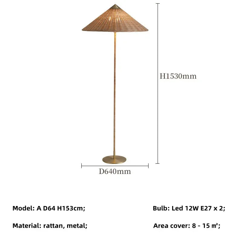 Denmark GUBI Woven Handmade Fabric Bamboo Rattan Up-Down Lampshade Iron Standing Floor Lamps/Colors-Brown/White/ Bulbs Included